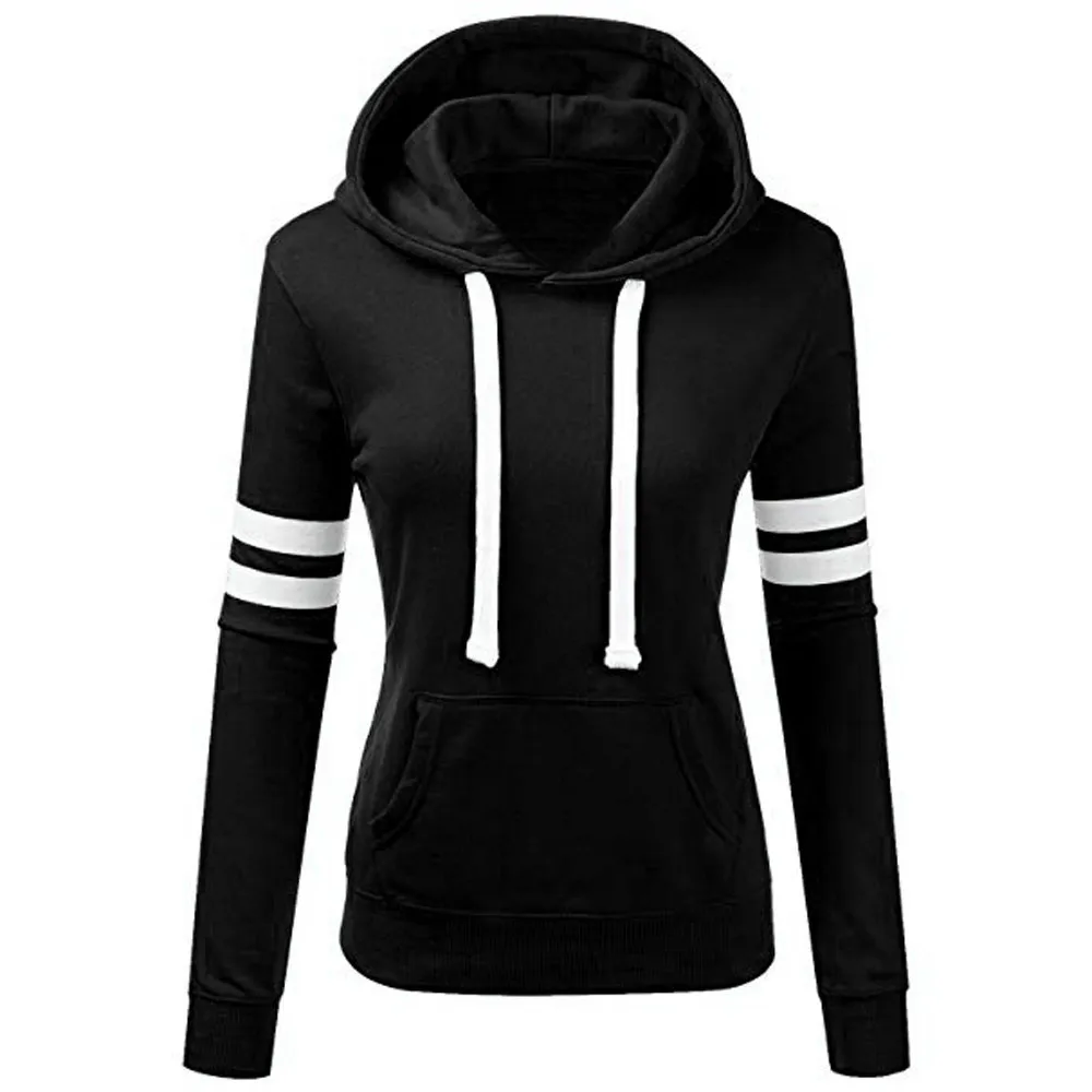 Толстовка женская с капюшоном модная Корейская блузка топы в полоску пуловер
