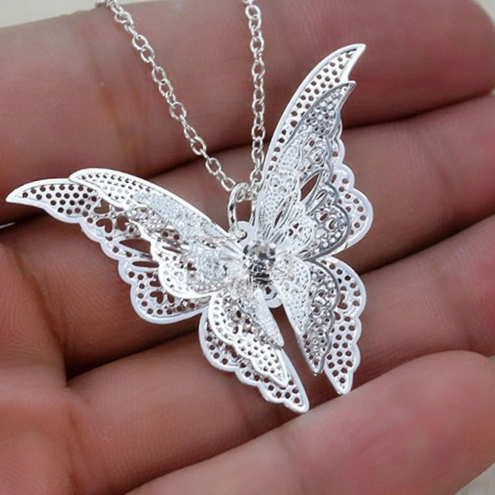 3 Layer 3D Butterfly Long Necklaces New Sweater Pendants Collars Jewelry rystal Rhinestone Silver Plated 45*3.8cm/17.72*1.5in | Украшения и