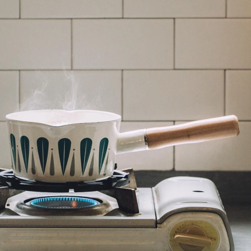 1Л эмалированная кастрюля для молока с рисунком листьев Детская приготовления