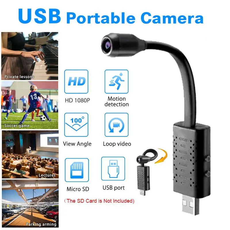 Мини-камера с разрешением 1920*1080 usb-порт угол поворота 360 градусов формат AVI видео U21