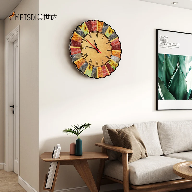 

MEISD Modern Wall Clock Vintage Art Poster Quartz 35CM Round Watch Antique Design Retro Home Decor Rustic Horloge Free Shipping