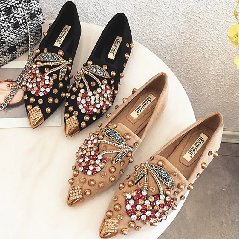 

Плюс Size35-43 Женские туфли-лодочки женская обувь без застежки; Женская Роскошная обувь с украшением в виде кристаллов, на плоской подошве, с ос...