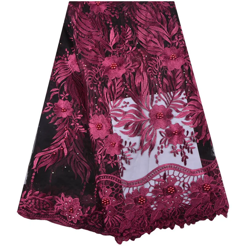 

High Quality 2019 Embroidery African Voile Lace Fabric Tulle Rhinestone Net French Lace Guipure Nigerian Cord Lace Fabric 1347