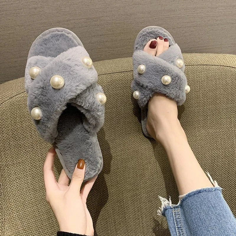 Rimocy/Новинка Модные женские мягкие домашние тапочки с жемчужинами Однотонная