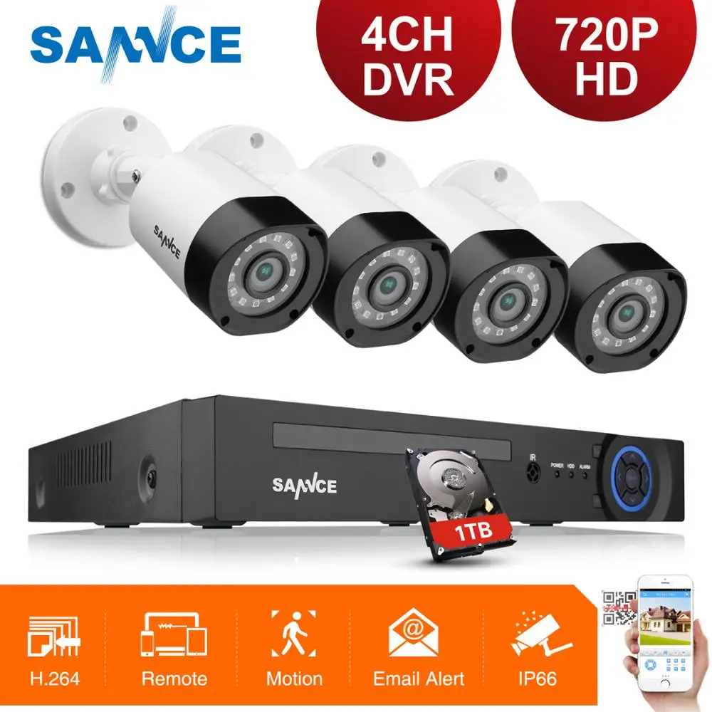 SANNCE 4CH CCTV система 720P HDMI AHD CCTV DVR 4 шт 1,0 МП уличная инфракрасная камера видеонаблюдения камера наблюдения комплект