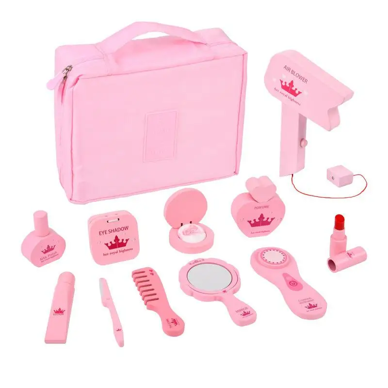 Children's Makeup Toys Wooden Cosmetic Bag Set Simulation Play House Girl Dressing Table Small Gift Children's Game Holiday Gift new arrival baby toys children dresser girls princess simulation dressing table wooden tolys play house girl birhday gift