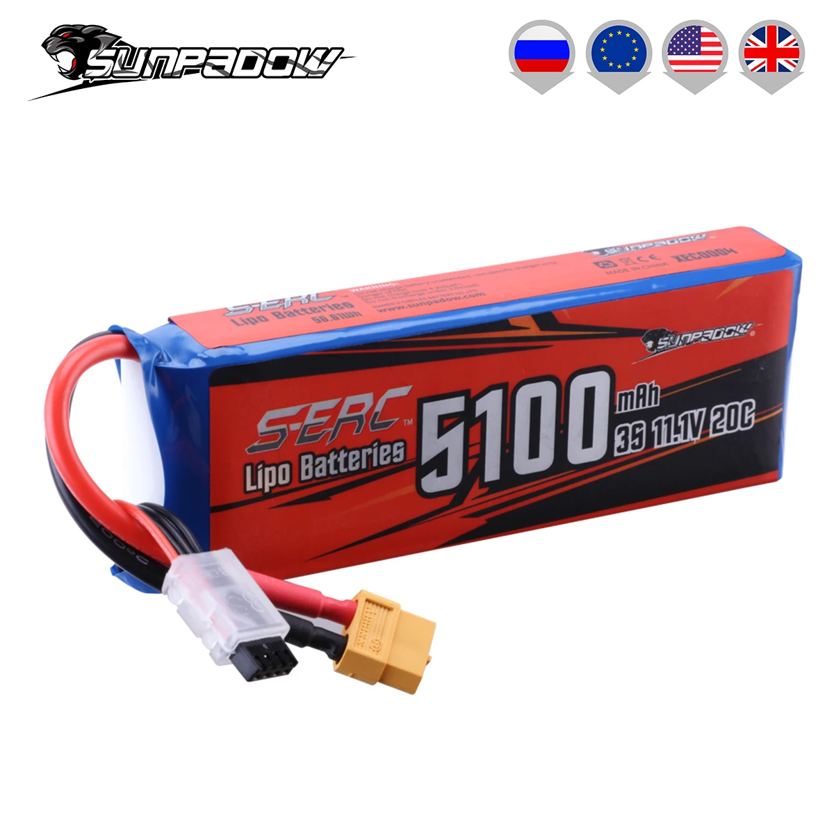 аккумулятор lipo sunpadow 3s 5100 мач 111 в 20c с раз