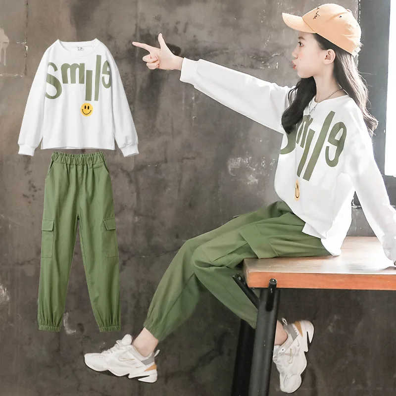 

Autumn Girls Kids Sports Wear Tracksuit Loose Sweatshirt+pant Jogger Running Athletic Casual Exercise Set Sporting Suit