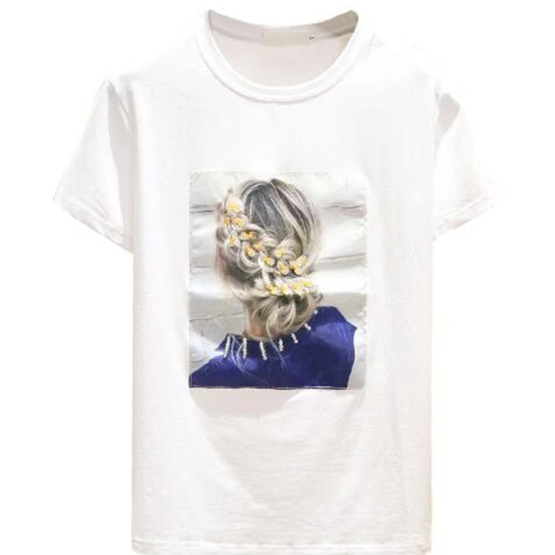 

Women Summer Short Sleeve T-Shirt Female Printing Cotton Shirts Round Neck Tops