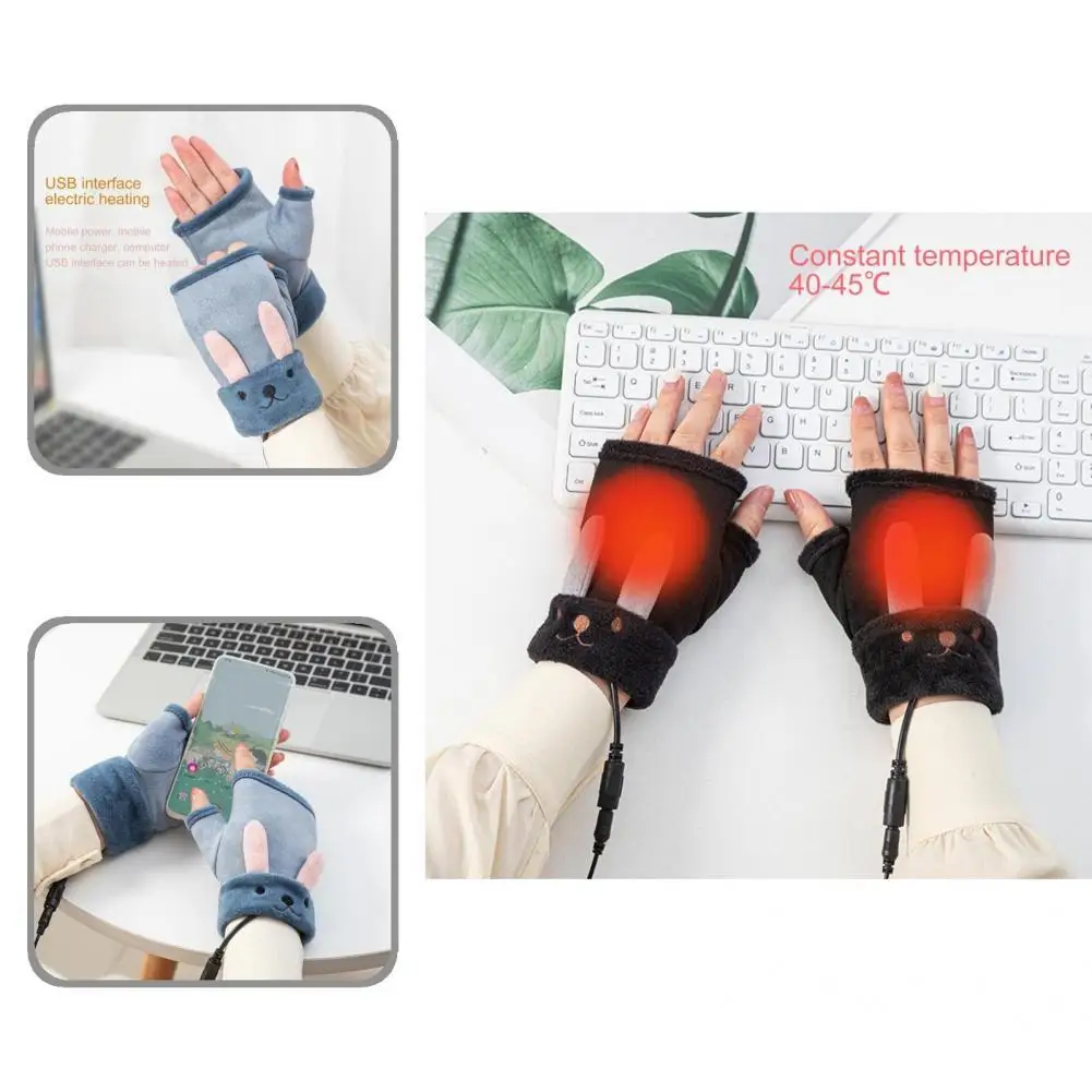 

Practical Couple Gloves Rabbit Pattern Electric Cute USB Heated Gloves Thermal Gloves Gloves 1 Pair