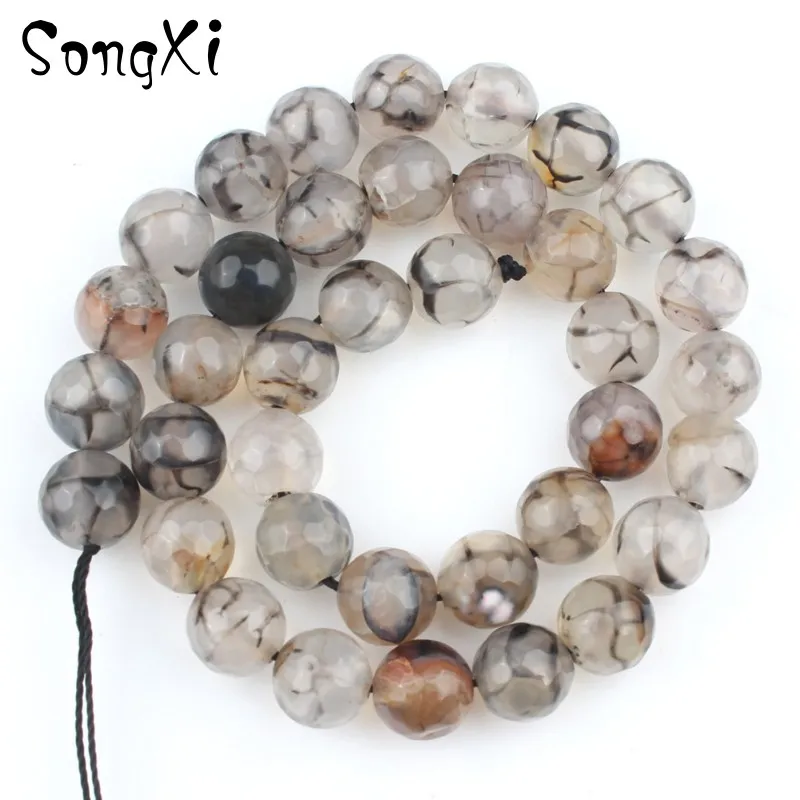 Натуральный Граненый Серый Дракон вены полосатый агатовый камень бусины для