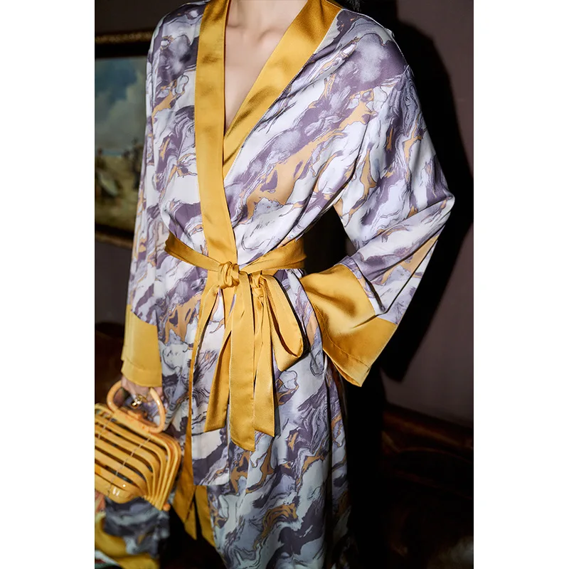 Pajamas Nightgown Ice Silk Pajamas Women's Long Sleeved Trousers Two-piece Suit Home Clothes