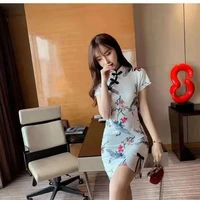 traditional chinese crane print qipao women retro cheongsam japanese ao dai short party gown sexy bodycon party club vintage