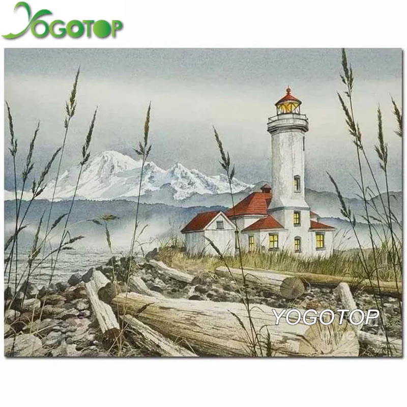 

5d diamond embroidery lighthouse landscape painting 3d cross stitch full diamond mosaic snow mountain kits DIY home decor YY2957
