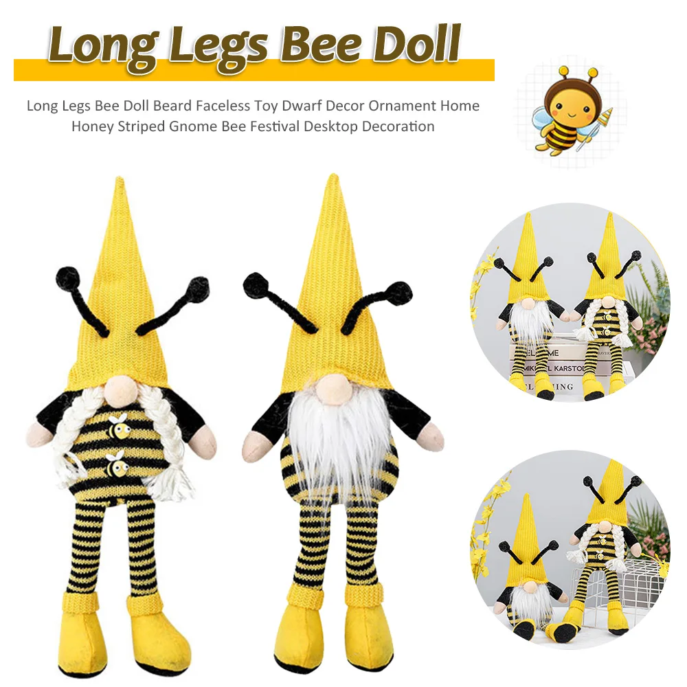 

Bee Festival Long Legs Doll Beard Faceless Toy Dwarf Decor Ornament Home Honey Striped Gnome Bee Festival Desktop Decoration