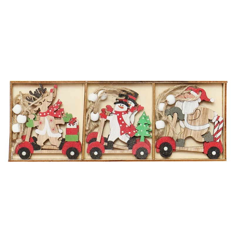 

9 Pcs Christmas Car Wooden Pendants Xmas Tree Ornaments Home Hanging Decor Christmas Party New Year Kids Gift