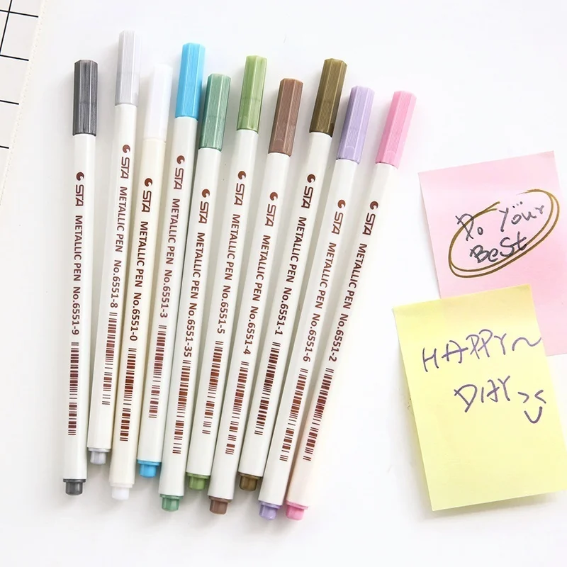 

10 Colors Metallic Detailed Marking Marker Student DIY Album Drawing Crafts Soft Brush Ball Art Markers for School Stationery