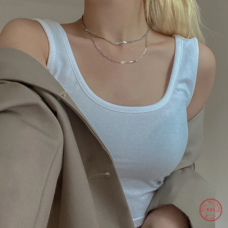 

925 Sterling Silver Hot Fashion Double Layer Snake Chain Necklace For Women Girls Hollow Thick Chain Choker Rock Punk Jewelry