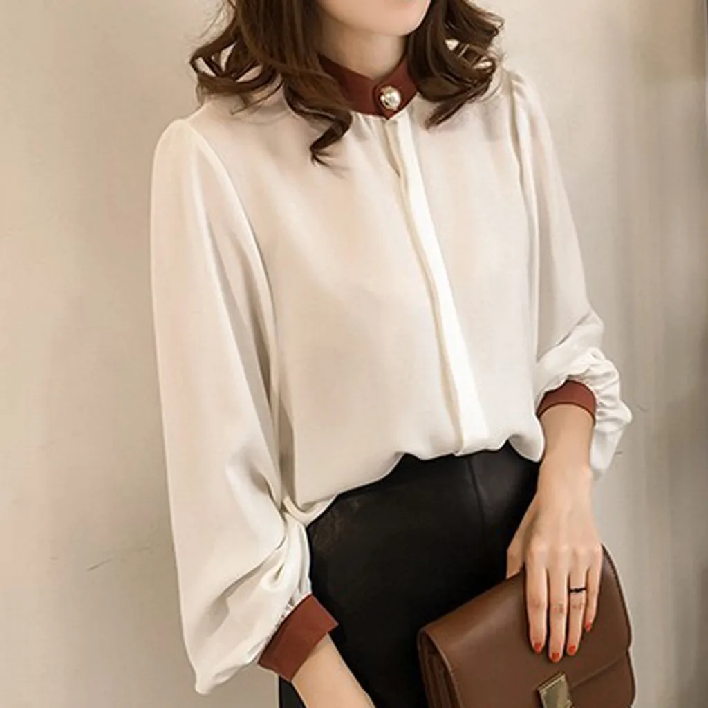 Женская рубашка с рукавами фонариками SAGACE Классическая шифоновая блузка