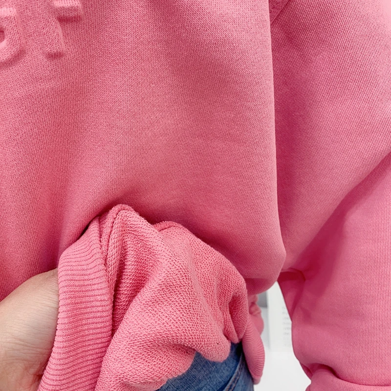 

2021 Spring and Autumn Korean Style Loose-Fitting Versatile Embossed Letter Hooded Sweatshirt for Women Casual Pullover Hoodie