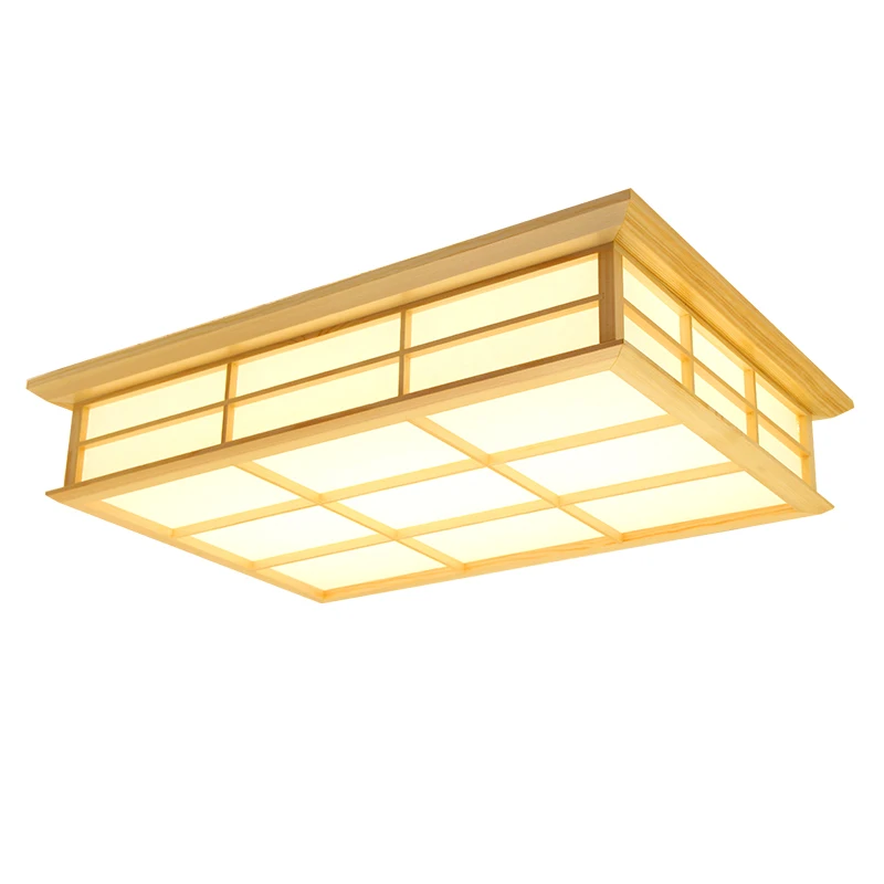 Rectangle Wood Ceiling Light LED 64w Flush Mount Tatami Lamp Japanese Style Bedroom Hotel Restaurant Kids Room-White Light