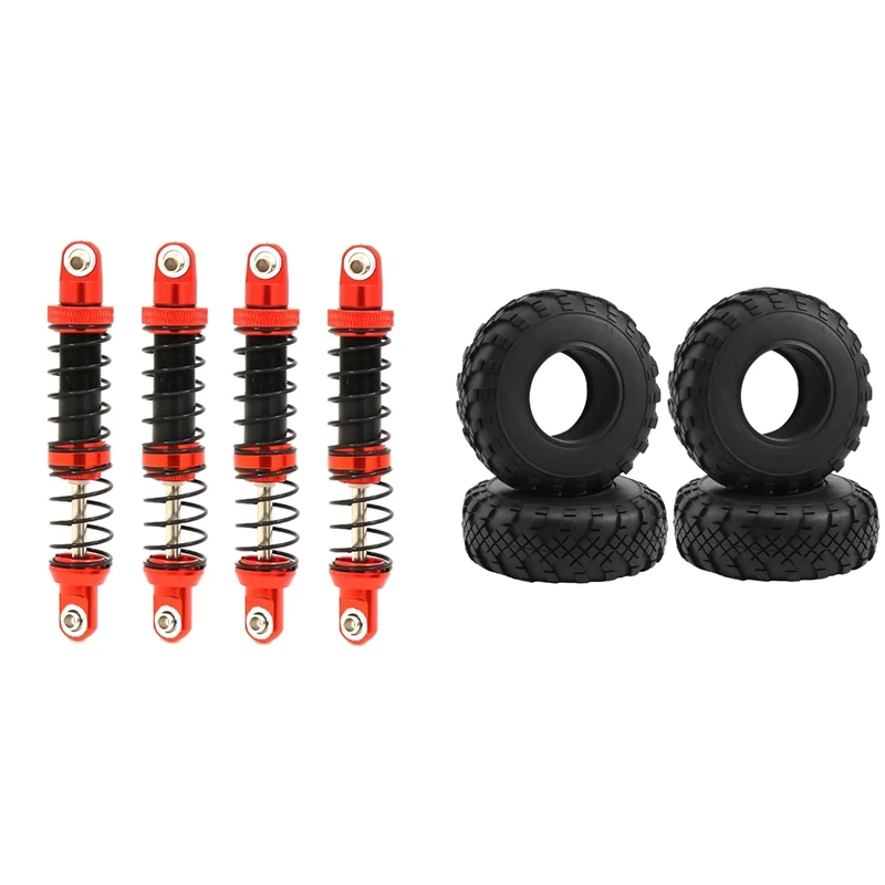 

4Pcs Shock Absorbers Oil Adjustable Damper with 4PCS 1.9 Rubber Wheel Tires Tyres for 1/10 RC Crawler Car Axial SCX10