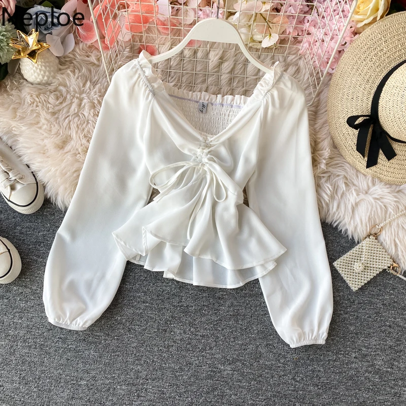 Весенняя женская блузка Neploe 2022 милая Дамская рубашка с V-образным вырезом и