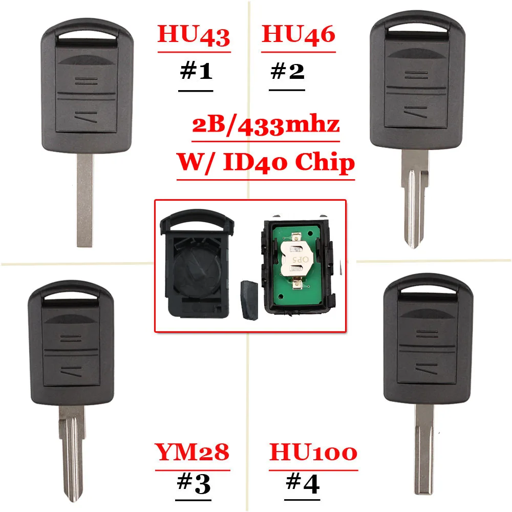

2Buttons Car Key for Vauxhall Opel Corsa C Combo Tigra Meriva Agila Remote Key Case Cover Fob 433Mhz ID40 Chip 5WK4 8668