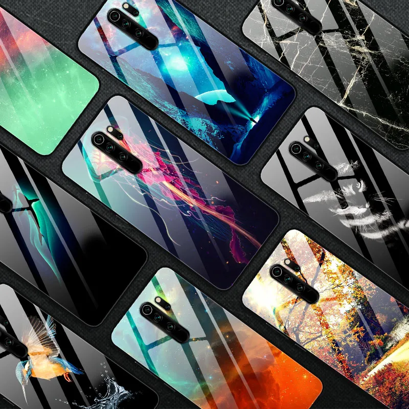 Закаленное стекло чехол для Xiaomi Redmi Note 8 Pro Case Жесткий ПК Красочный чехол для Xiaomi Redmi Note 8 Бампер чехол для телефона редми Note8 8Pro