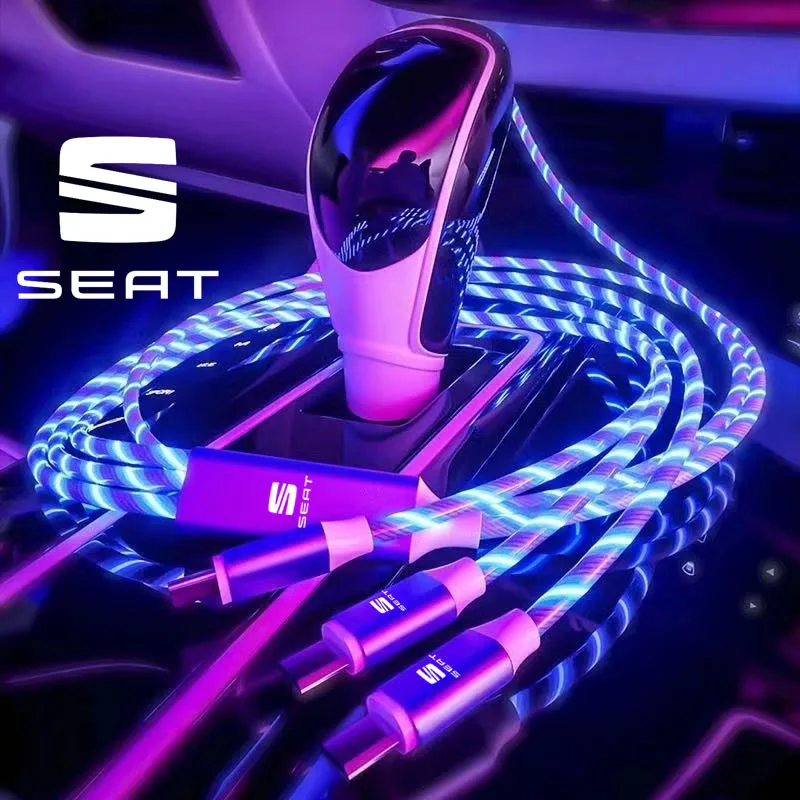 

1in3 Car USB luminous Charge Wire Type-C 8Pin For Iphone Android Fast Charging For FR Leon mk2 mk3 5f Exeo Ateca Altea 6j lbiza