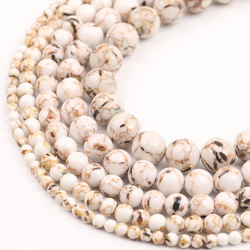 Оптовая продажа белый корпус бирюзовые круглые бусины Howlite Mala 15 дюймов нитка 4 6 8 10