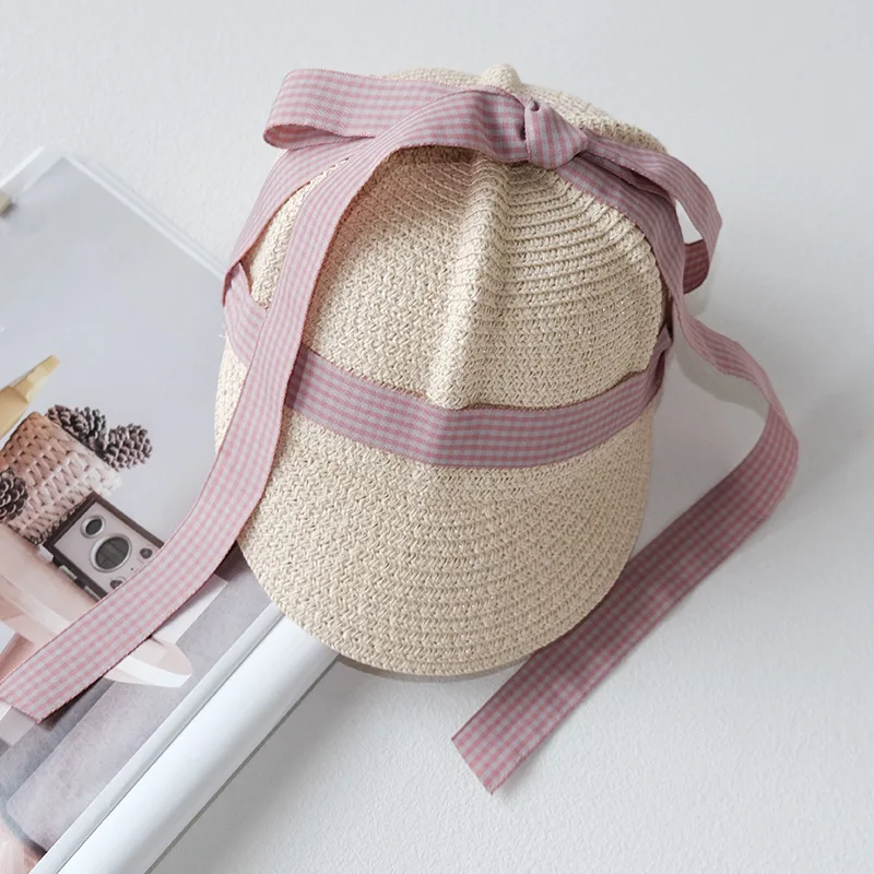 Детская соломенная Кепка милая летняя бейсболка с бантом на завязках уличная