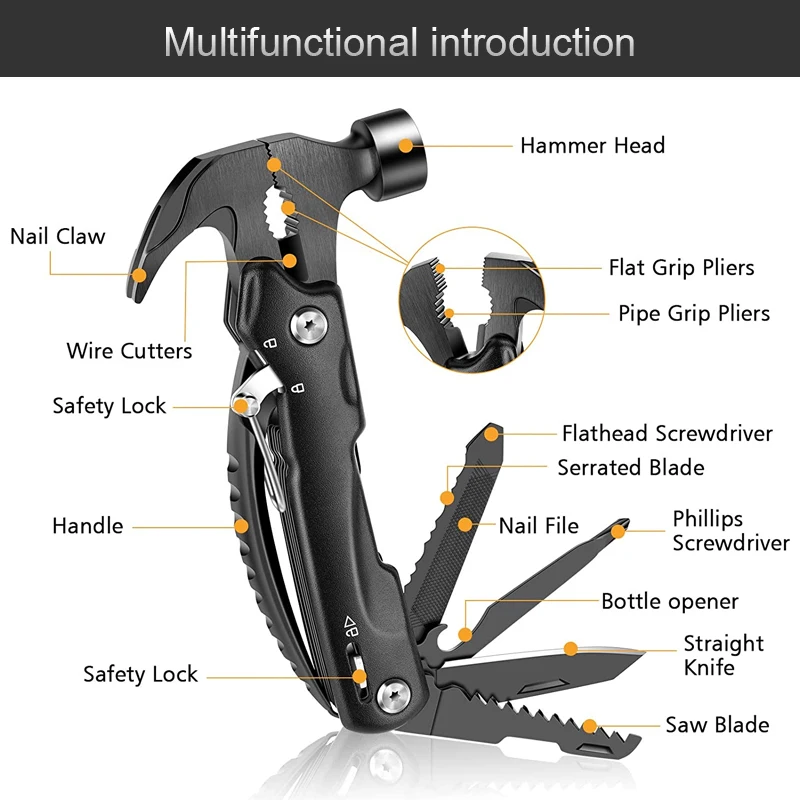 

13 In 1 Multifunction Claw Hammer Outdoor Camping Survival Tactical Folding Knife Portable Hatchet Rescue Pocket Tool Machete
