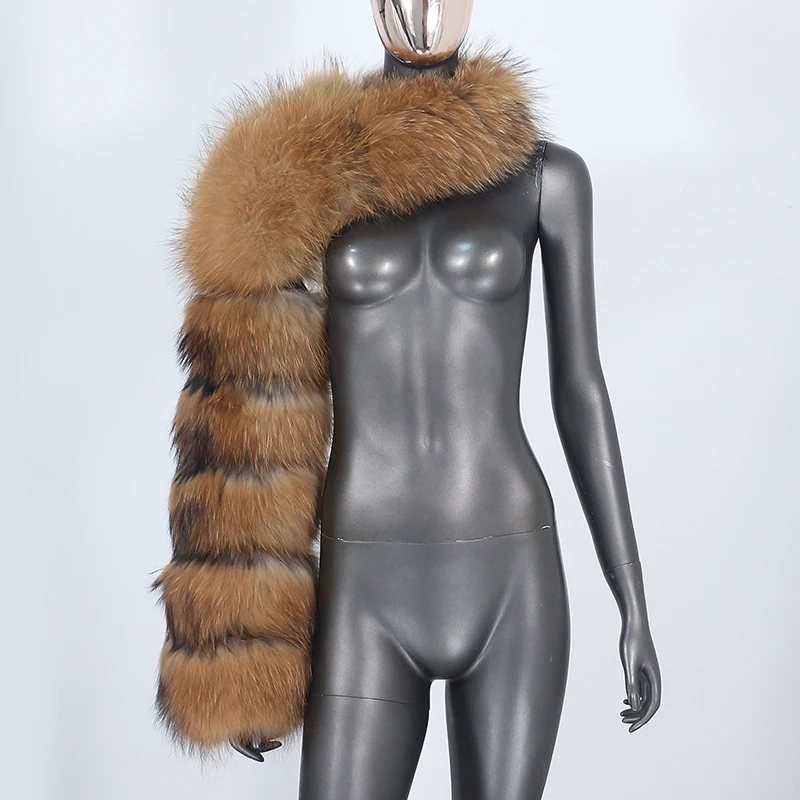 

CXFS 2021 New Winter Jacket Women Natural Real Raccoon Fox Fur Sleeve Coat Ladies Fashion One Sleeve Outerwear Streetwear