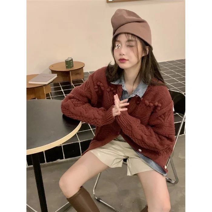 

Cardigan Single-breasted Twist Long-sleeved Sweater Women 2021 Autumn Korean Style Retro Lazy Age-reducing Knitted Top Rac