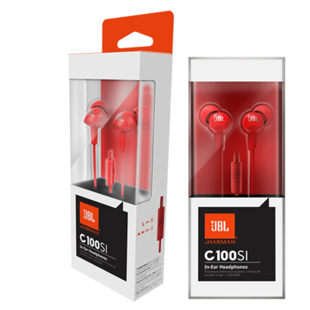 Оригинальные Проводные стереонаушники JBL C100Si Спортивная Музыкальная гарнитура с