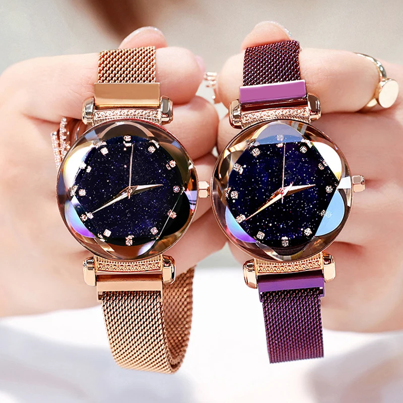 

Часы женские кварцевые с магнитной пряжкой, роскошные модные элегантные наручные, цвет розовое золото, звездное небо Алмазный Gift