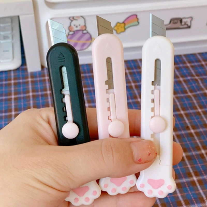 Cute Mini Small Pocket Craft Wrapping Box Paper Envelope Cutter Cloud and Cat Paw Utility Knife Letter Opener Student Art | Канцтовары