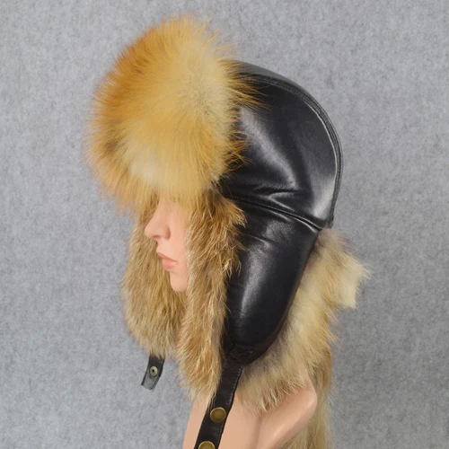 red fox fur Россия, натуральный Лисий мех, шапка-бомбер, зимняя теплая мягкая пушистая настоящая шапка из меха лисы, женские качественные шапки из натуральной овечьей кожи - Цвет: red fox fur