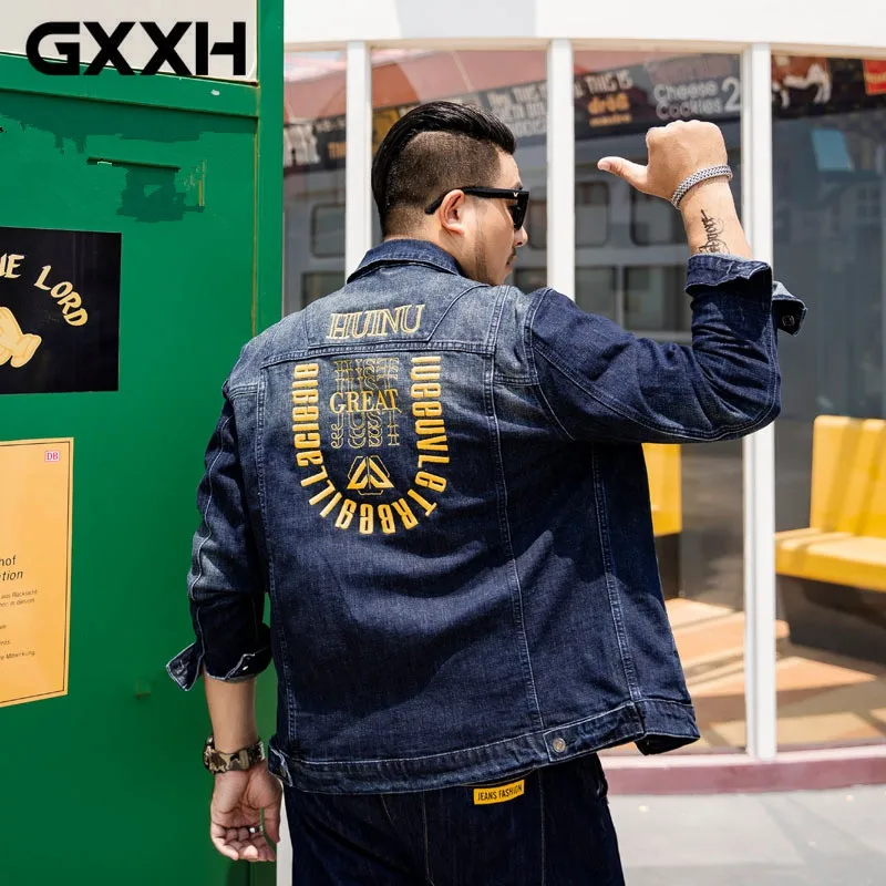 Мужская джинсовая куртка с вышивкой Повседневная ковбойская большого размера