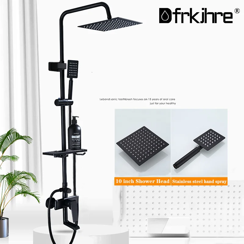 Матовый черный душевой кран для ванной комнаты 8/10 дюйма набор душа с полкой