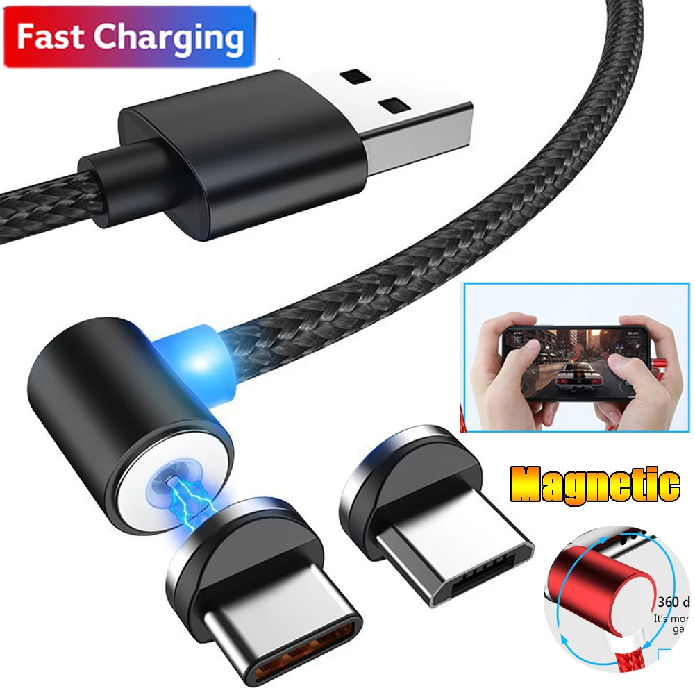 Jetjoy вращающийся на 360 ° Круглый Мощный магнитный кабель Type C Micro USB 2.1A для быстрой