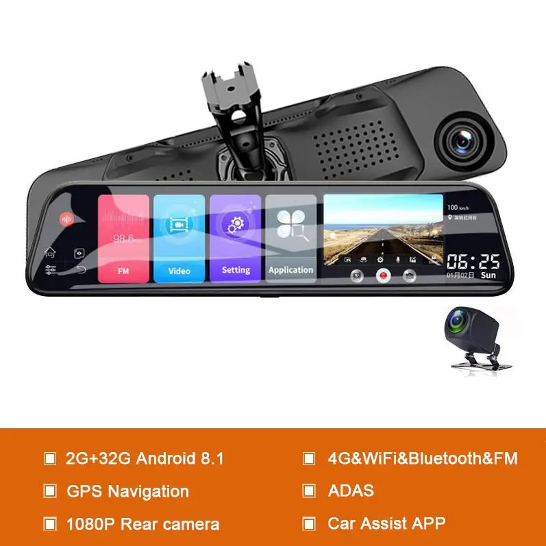 D50Pro with bracket 1" Android 8,1 Автомобильный видеорегистратор Камера gps Navi зеркало двойной 1080P рекордер 4G Wifi ADAS Dash cam FM подключен к автомобильному динамику - Название цвета: D50Pro with bracket