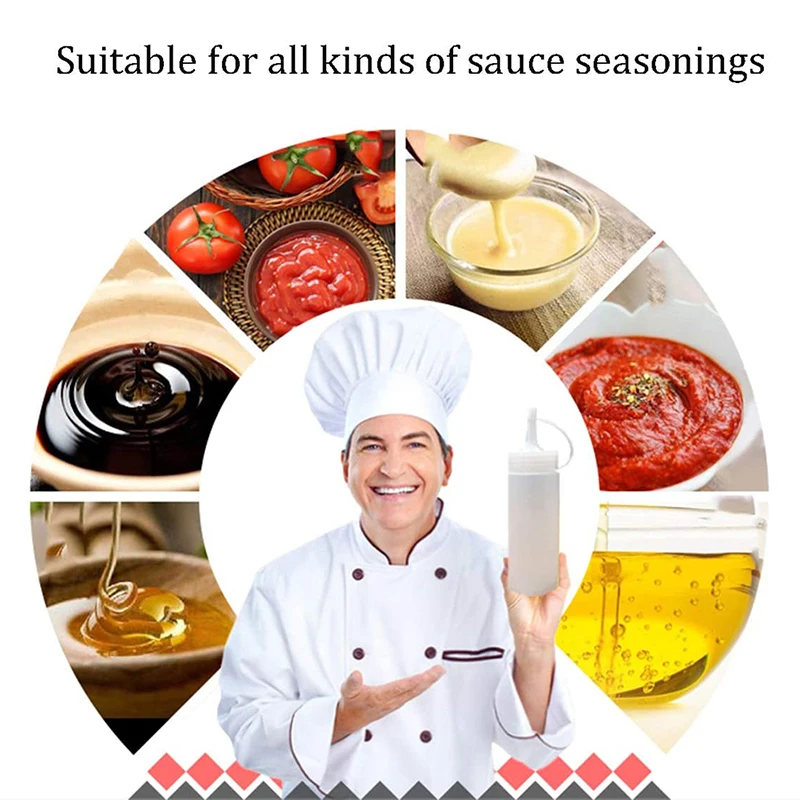 

200 ml Condiment Squeeze Bottles ,For Ketchup Mustard Mayo Hot Sauces Olive Oil Bottles Kitchen Gadget TLSM