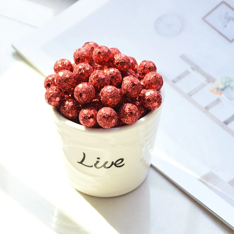 

100pcs 10mm Glitter Foam Berry Flower Bouquet Mini Fruit Beads for Christmas Decoration DIY Garland Material Artificial Flowers