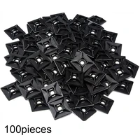 100 pieces 2525mm black self adhesive stick on mounts for cable ties routing looms wire cable base clamps clip