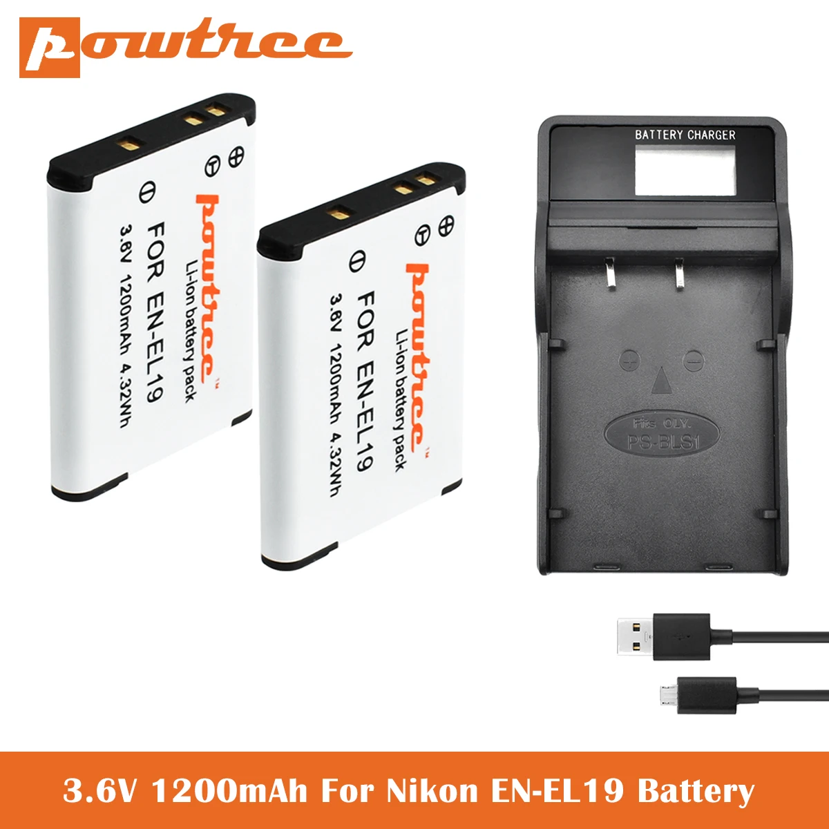 

1200mAh EN-EL19 Battery+Charger for Nikon Coolpix S32, S33,S100, S2800, S3100, S3200, S3300, S3500, S3600, S3700, S4100, S4200