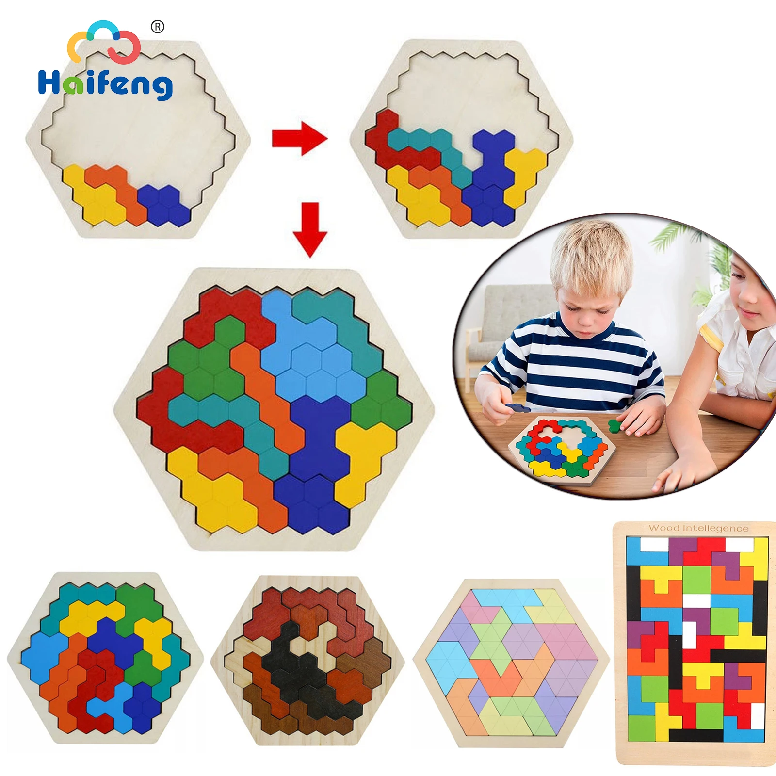 

Новые деревянные игрушки-головоломки блок Tangram игрушка-головоломка Геометрическая логика IQ игра Монтессори образовательный подарок игруш...