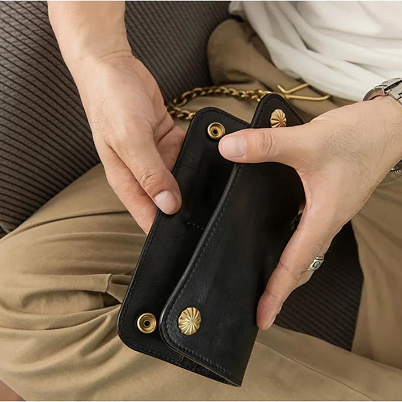 Кошелек AETOO из имплантированной кожи мужской длинный бумажник в стиле ретро