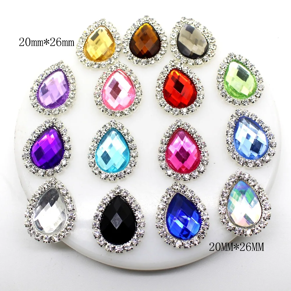 ZMASEY 10Pcs/Lot 20*26MM Drop rhinestones Buttons Flat Back Acrylic Craft Making Accessories Wedding Invitation Card Decoration | Дом и сад